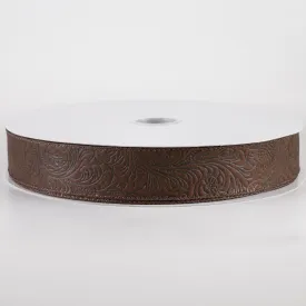 1.5" Embossed Flower Breeze Ribbon: Brown (50 Yards)