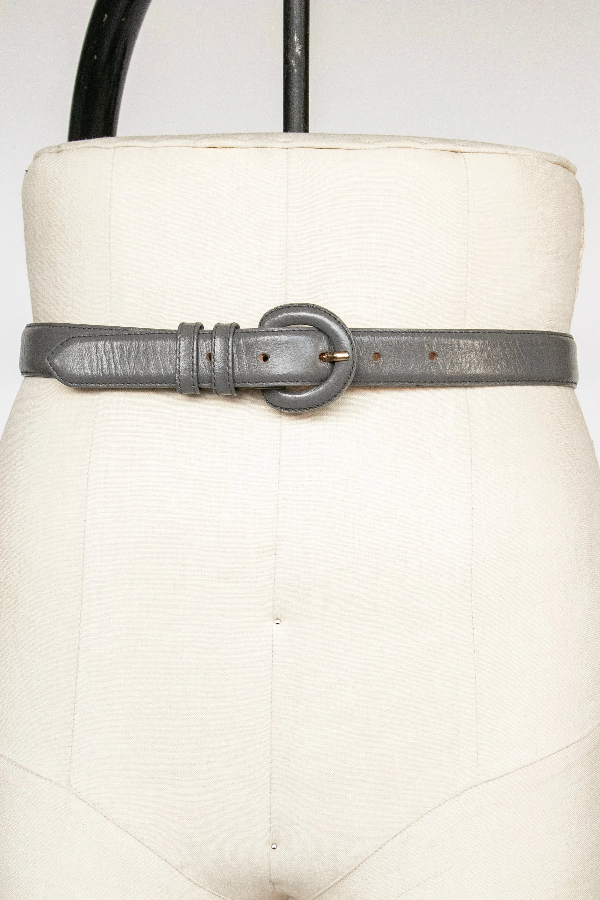 1980s Waist Cinch Belt Grey Leather S/M