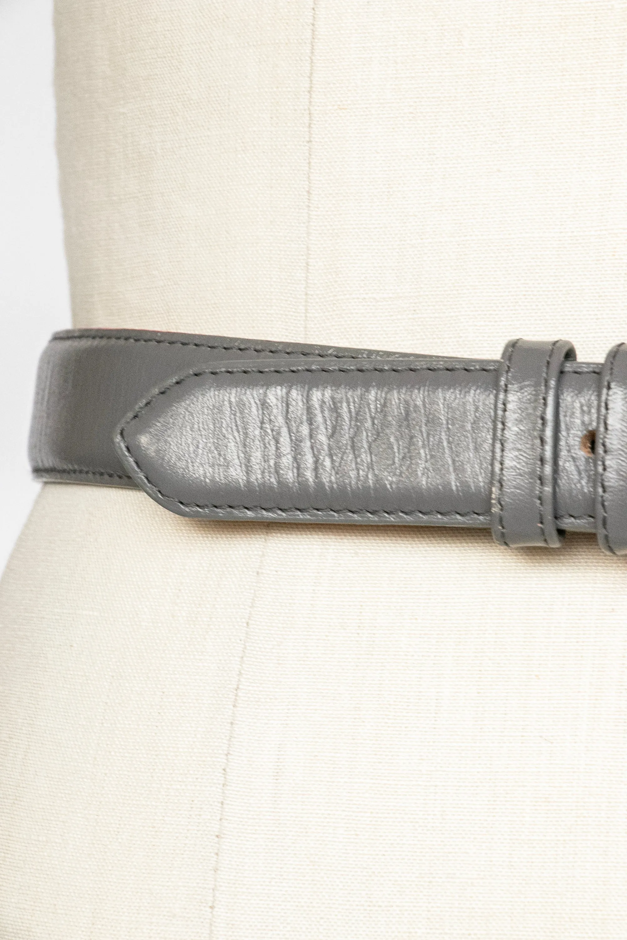 1980s Waist Cinch Belt Grey Leather S/M