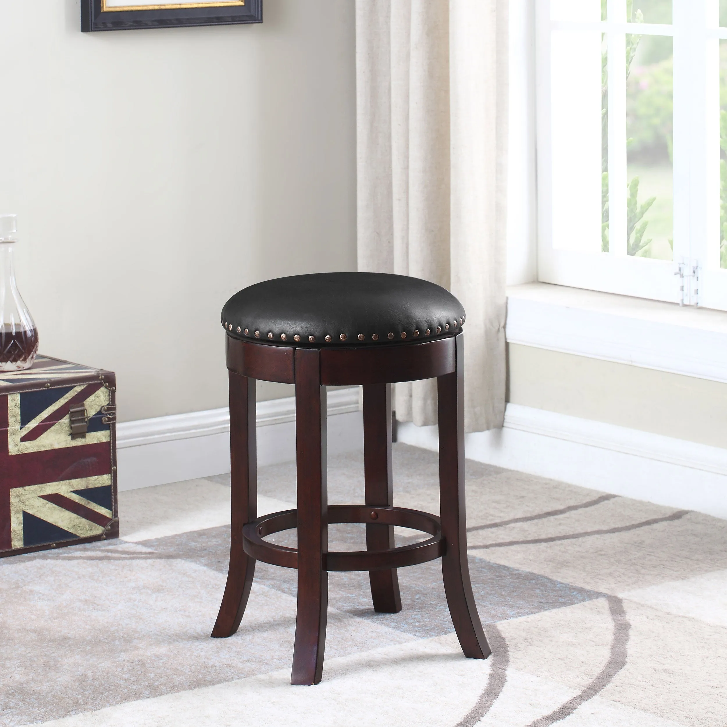 Aboushi Backless Swivel Counter Stool Brown (Set of 2)