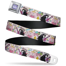 ADVENTURE TIME Title Logo Full Color Lavender/White Seatbelt Belt - Adventure Time Marceline and Princess Bubblegum Collage Pink Webbing