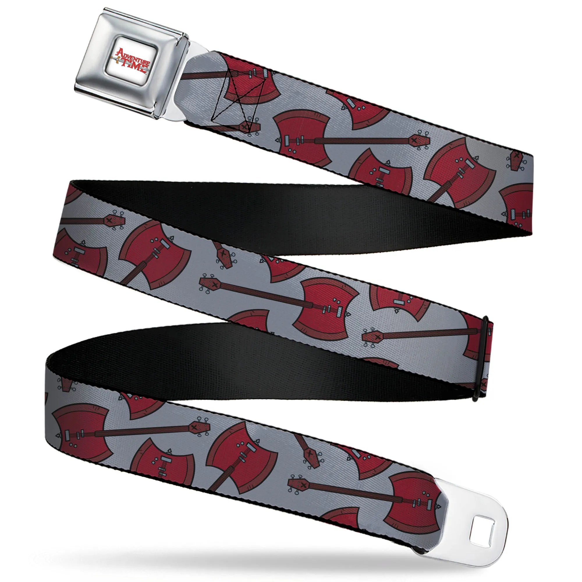 ADVENTURE TIME Title Logo Full Color White Seatbelt Belt - Adventure Time Marceline's Axe Bass Scattered Gray Webbing