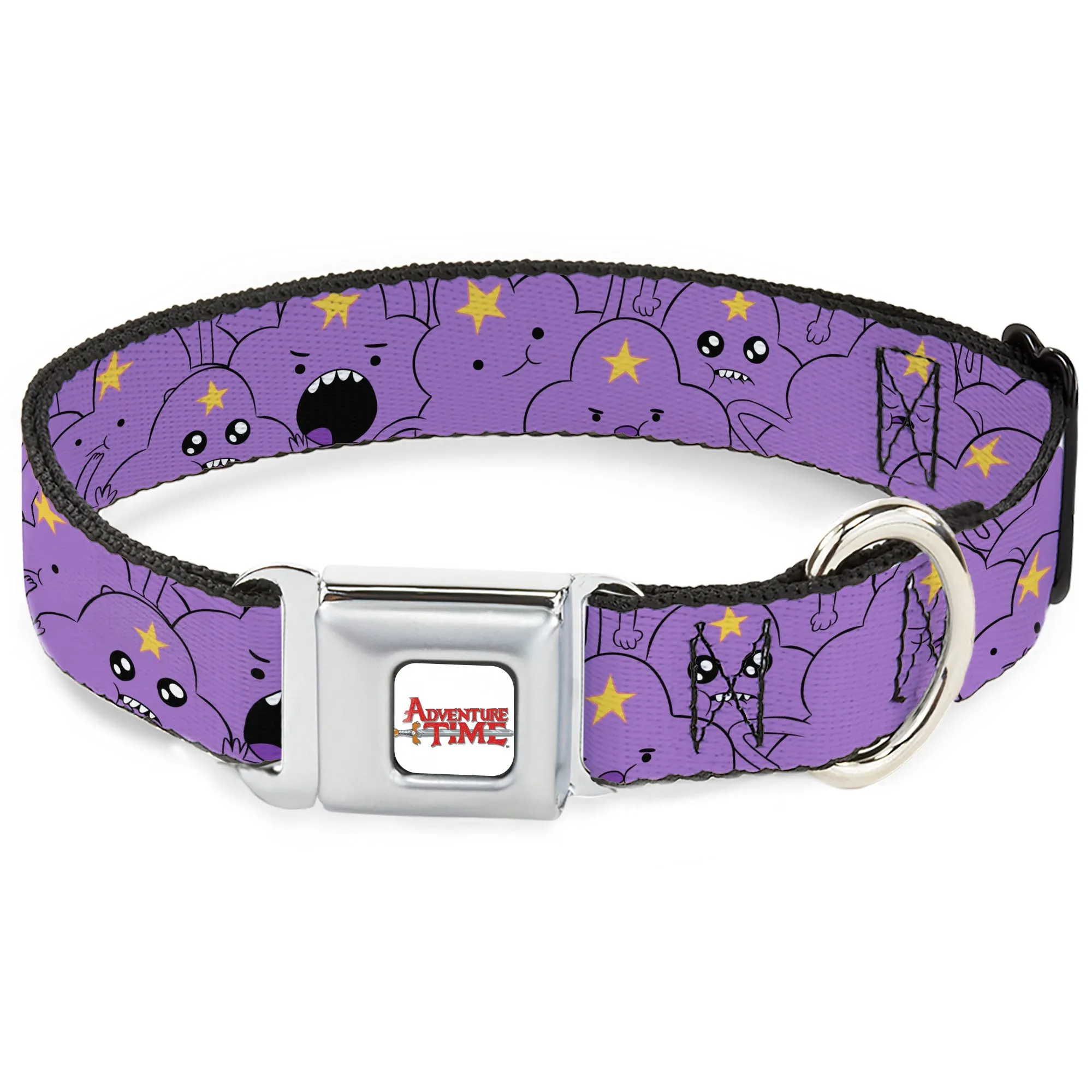 ADVENTURE TIME Title Logo Full Color White Seatbelt Buckle Collar - Adventure Time Lumpy Space Princess Expressions Stacked Lavender