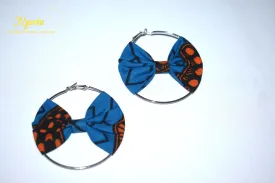 African Print Creole Hoop Earrings, Blue and Orange - ER5