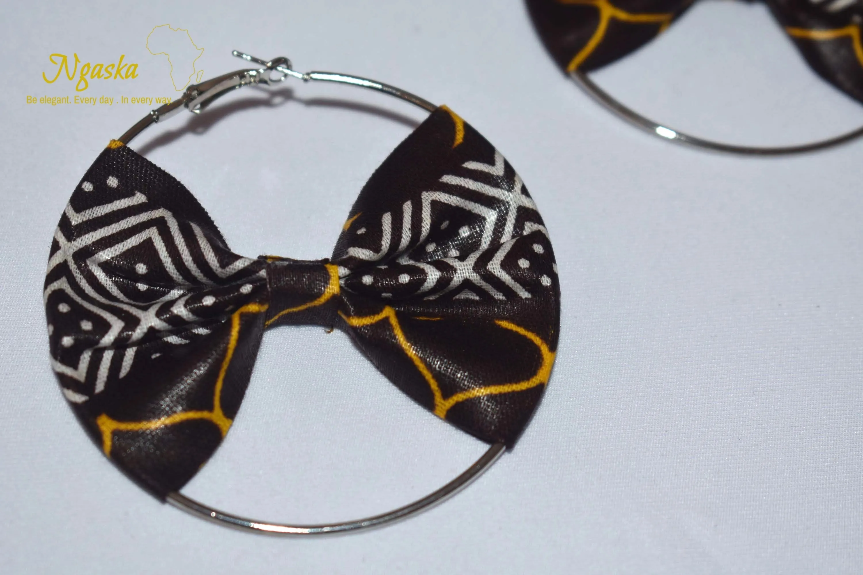 African Print Creole Hoop Earrings, Brown - ER2