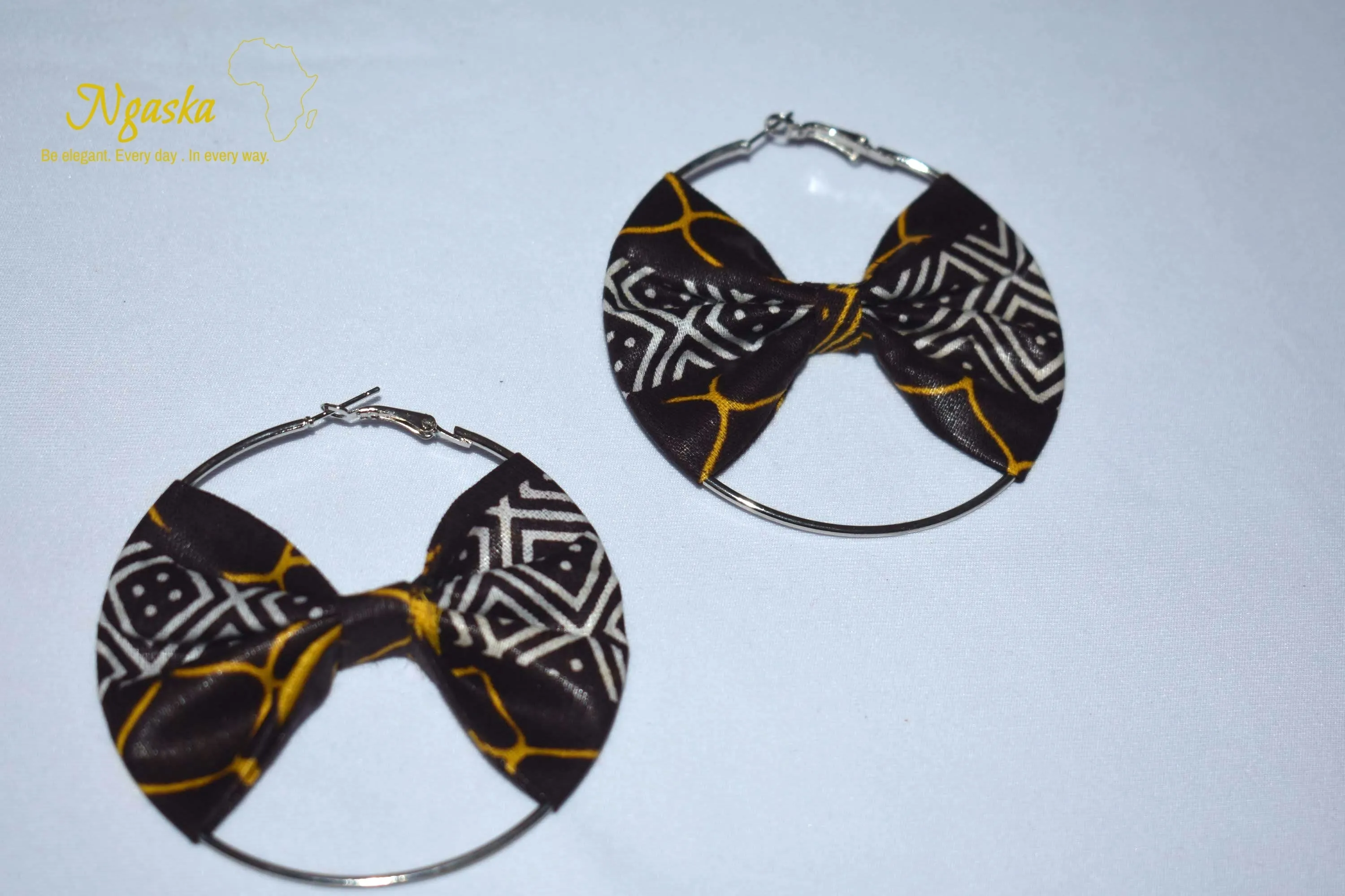 African Print Creole Hoop Earrings, Brown - ER2