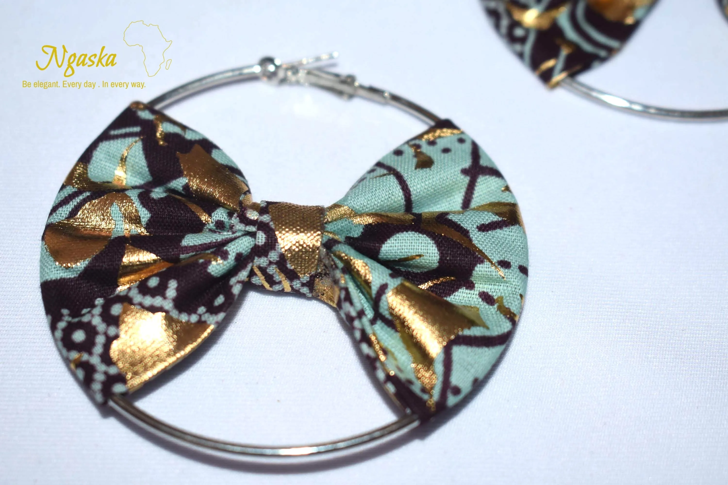 African Print Creole Hoop Earrings, Shimmery Green - ER12