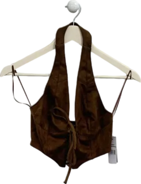 AFRM Mocha Brown Suede Lace-Up Halter Top UK XS