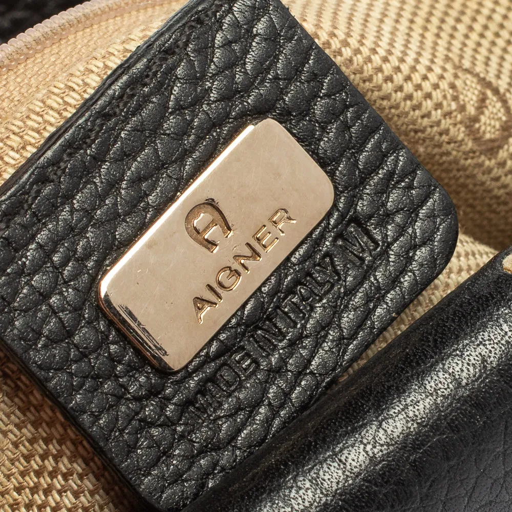 AIGNER Black Grained Leather Shoulder Bag