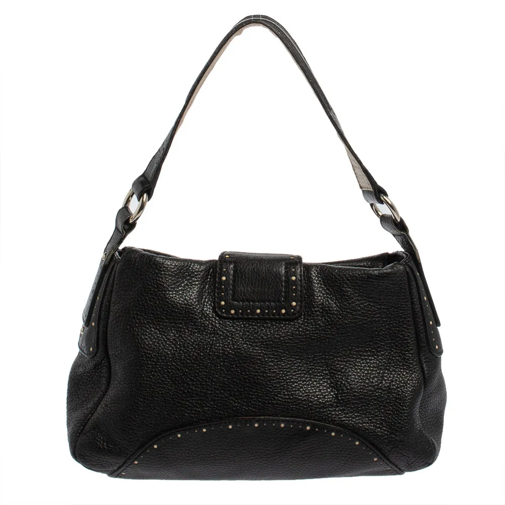 AIGNER Black Grained Leather Shoulder Bag