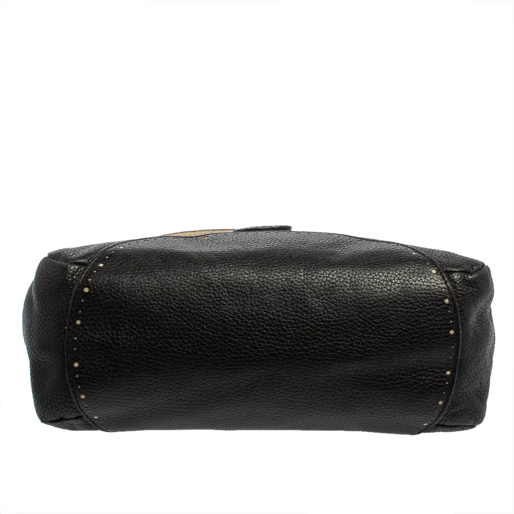 AIGNER Black Grained Leather Shoulder Bag