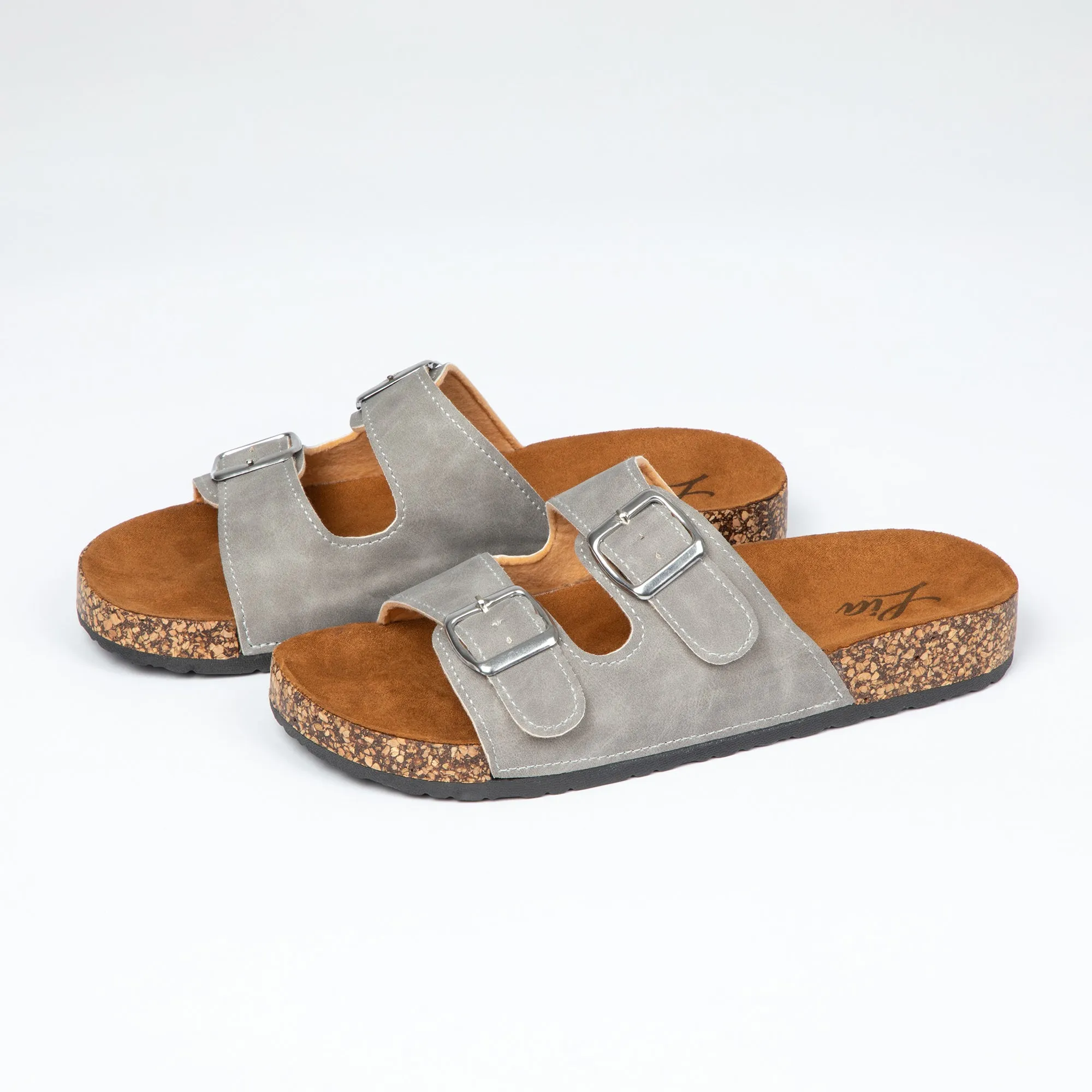 Air Balance Double Buckle Faux Leather Slides