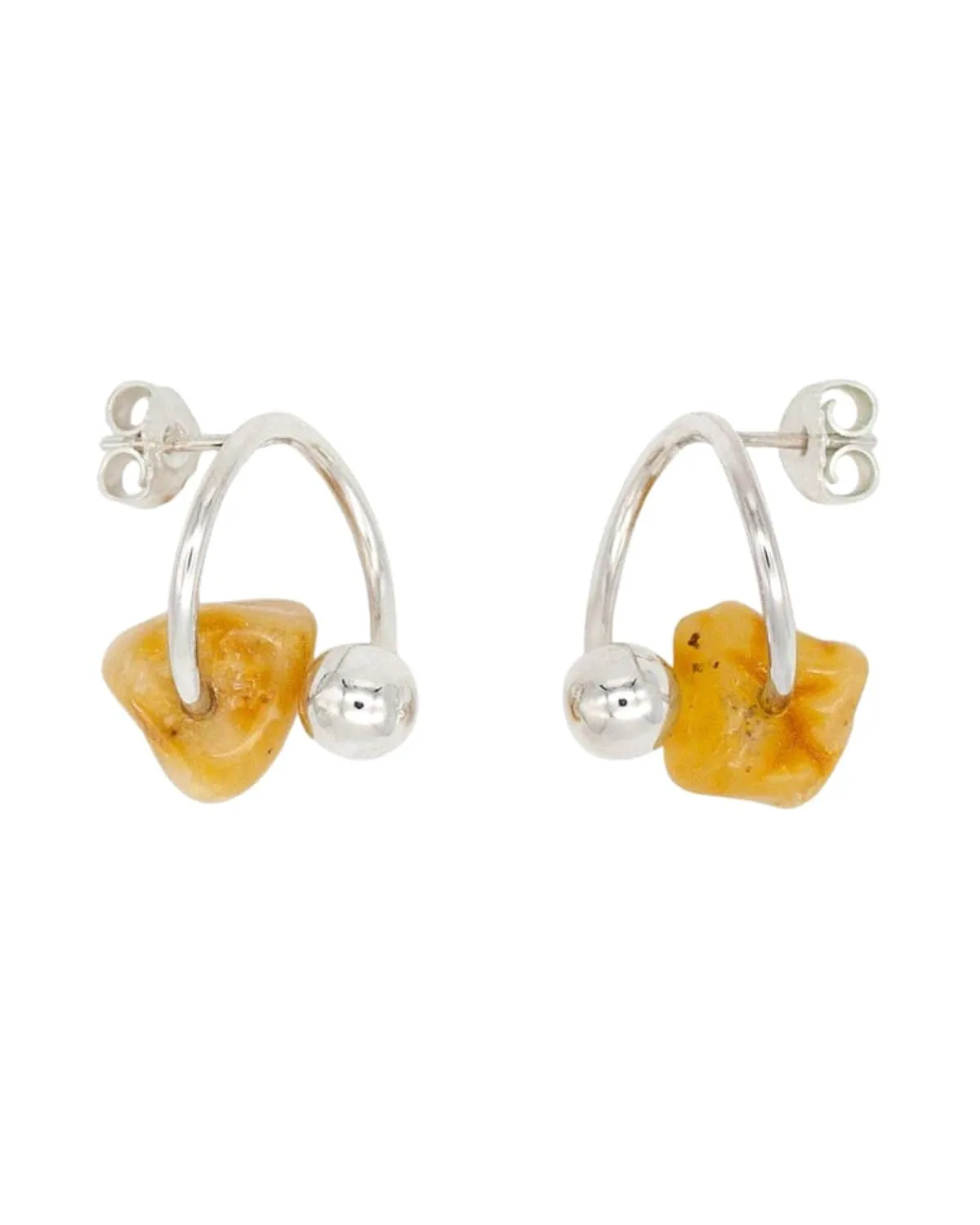 Amber Orb: Light Small Silver Earrings