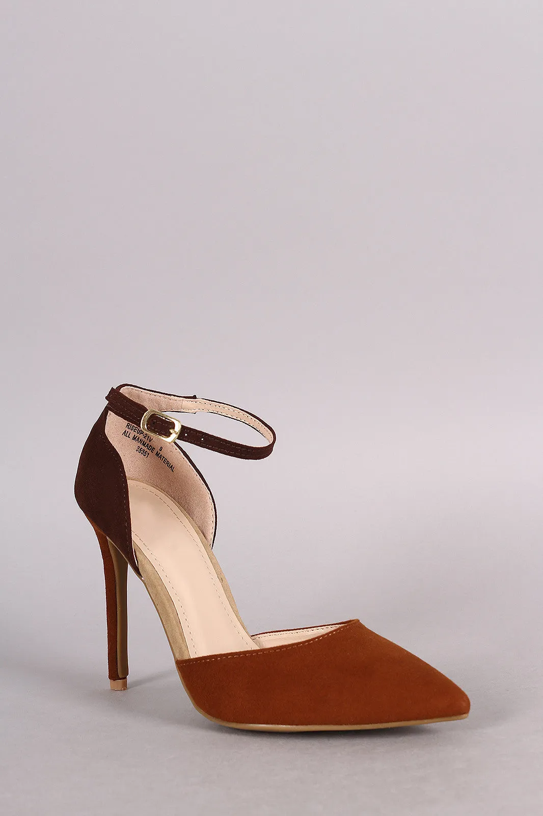 Anne Michelle Colorblock Pointy Toe Ankle Strap Pump