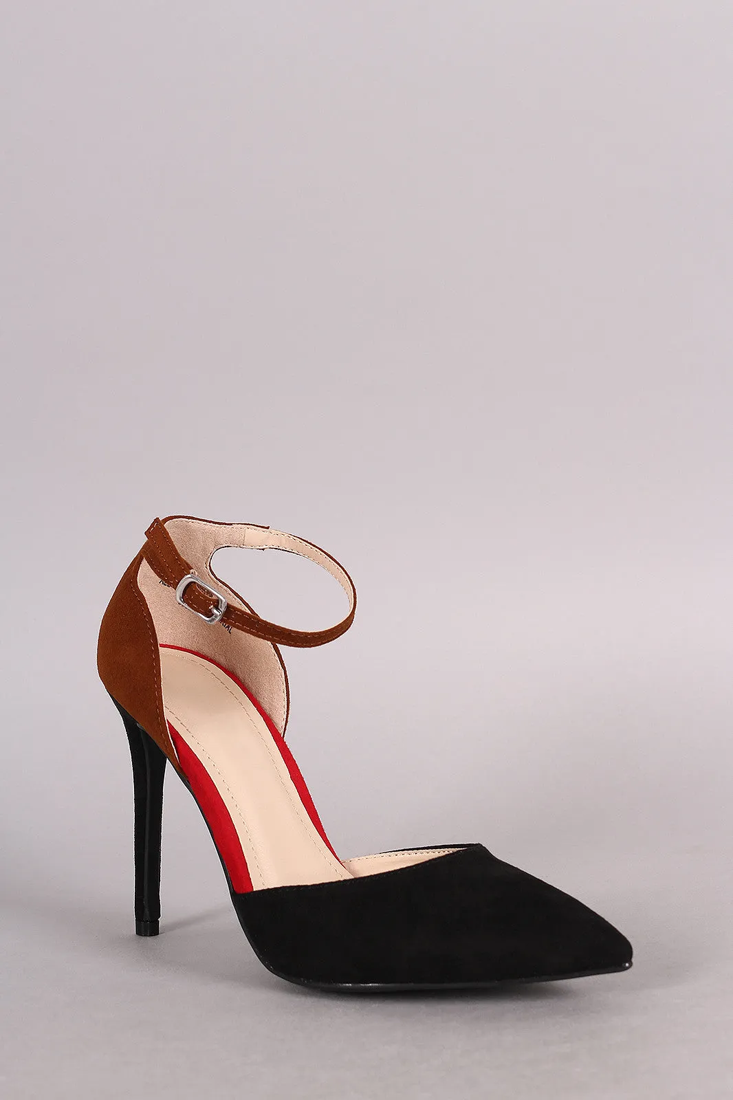 Anne Michelle Colorblock Pointy Toe Ankle Strap Pump