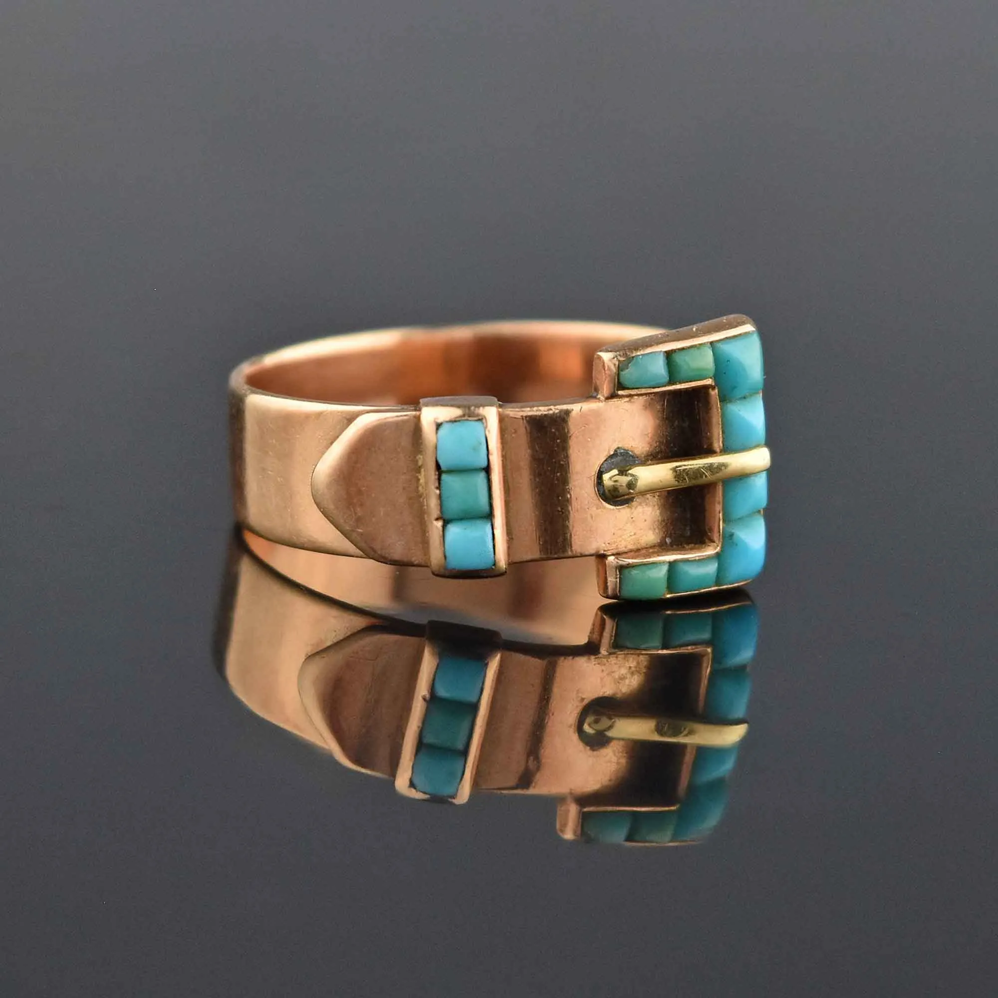 Antique Victorian 14K Rose Gold Turquoise Buckle Ring