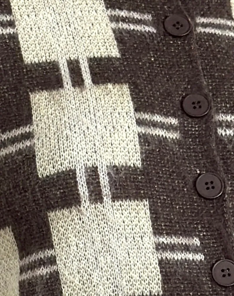 Anzio Knitted Cardigan in Check Brown