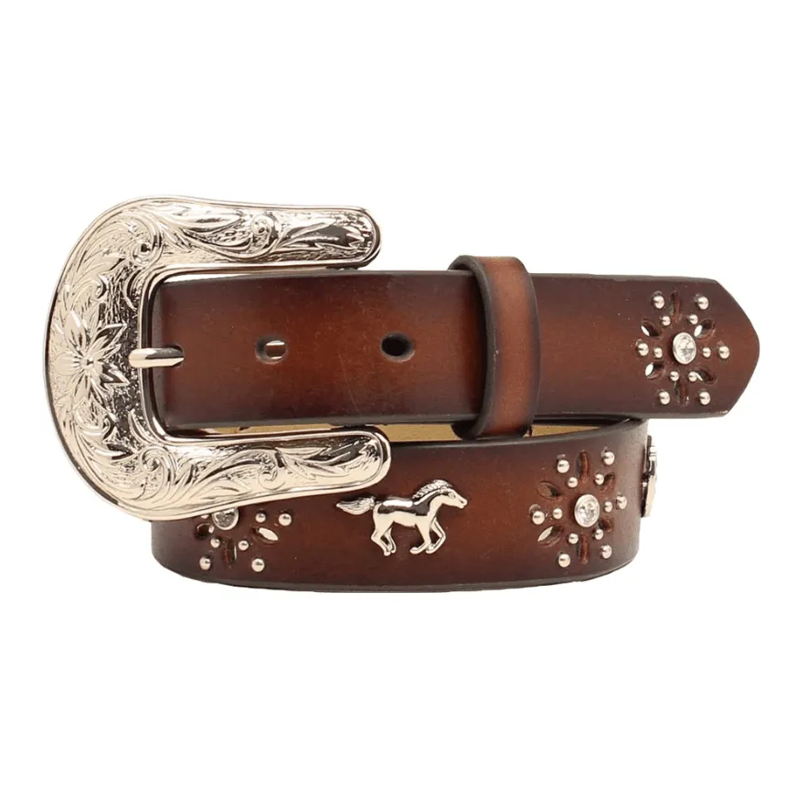 Ariat Girls Brown Leather Horse Concho Western Belt A1305202