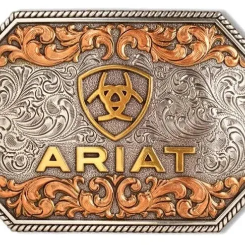 Ariat Logo Antique Silver and Rose Gold Rectangle Buckle