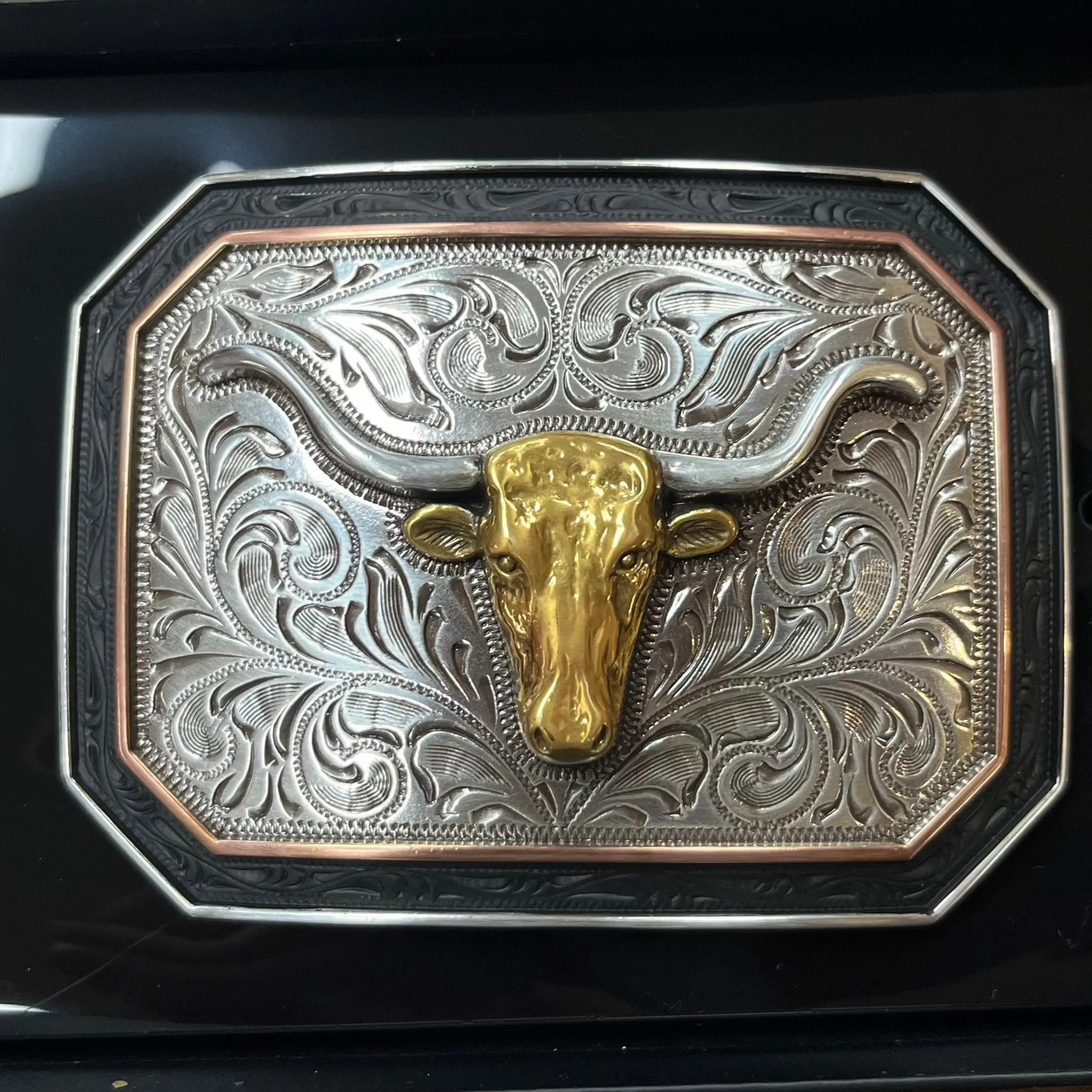 Ariat Logo Tri-Tone Longhorn Rectangle Buckle