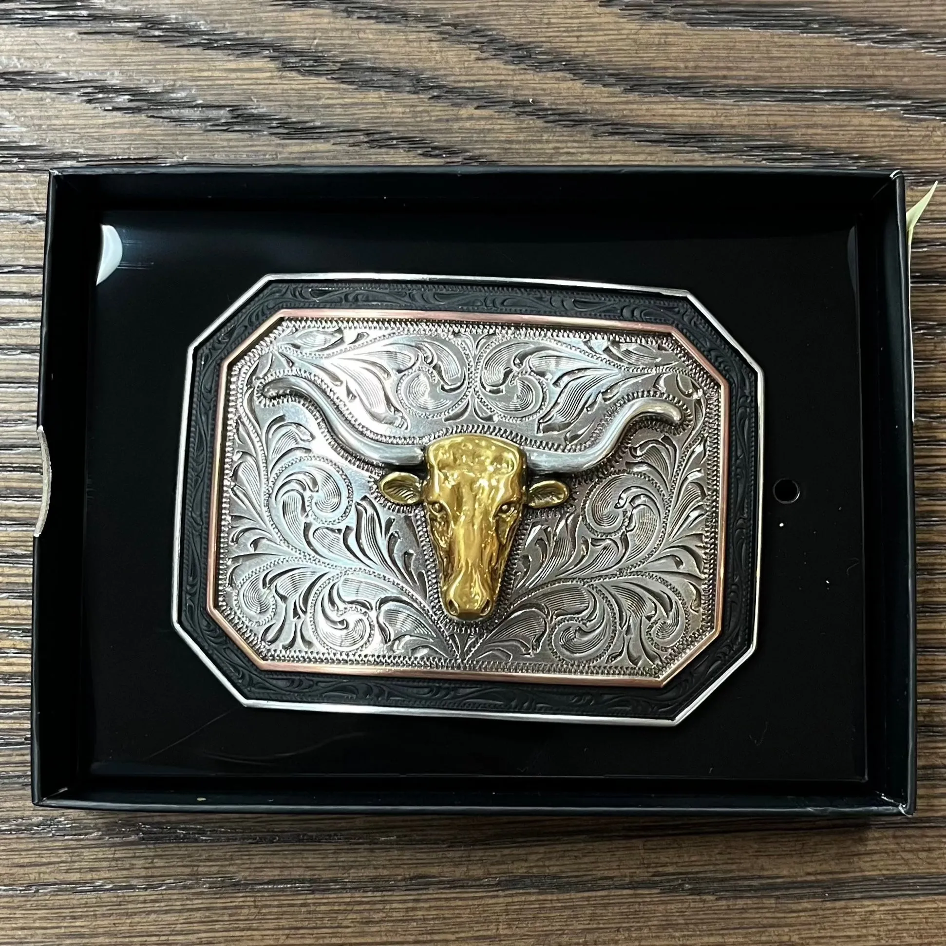 Ariat Logo Tri-Tone Longhorn Rectangle Buckle