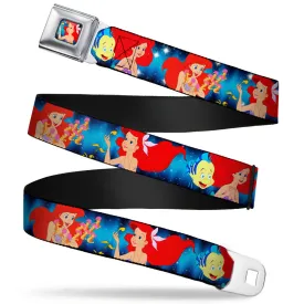 Ariel Daydreaming Full Color Blues Seatbelt Belt - The Little Mermaid Under the Sea Scenes Webbing