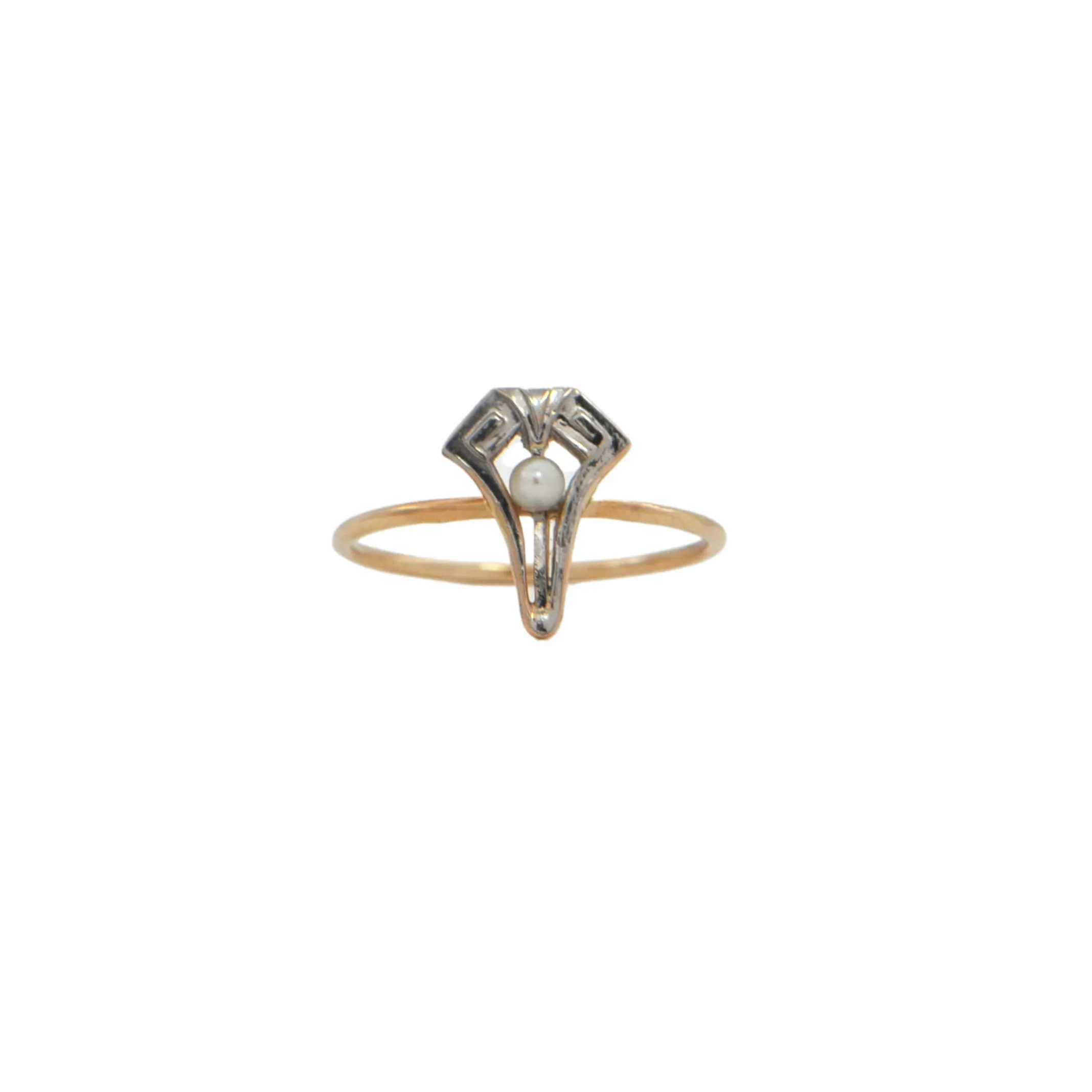 Art Deco Pearl 14K Gold Stickpin Ring