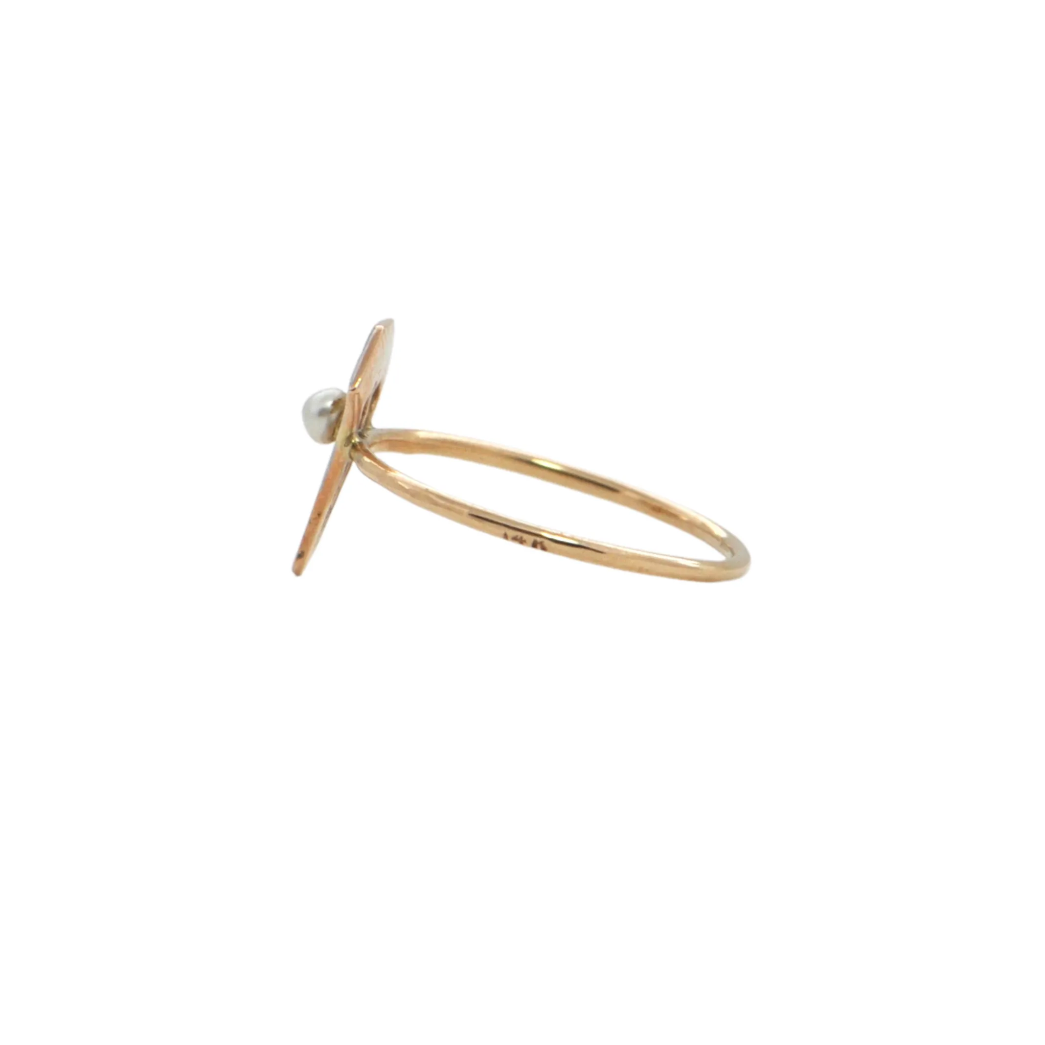 Art Deco Pearl 14K Gold Stickpin Ring