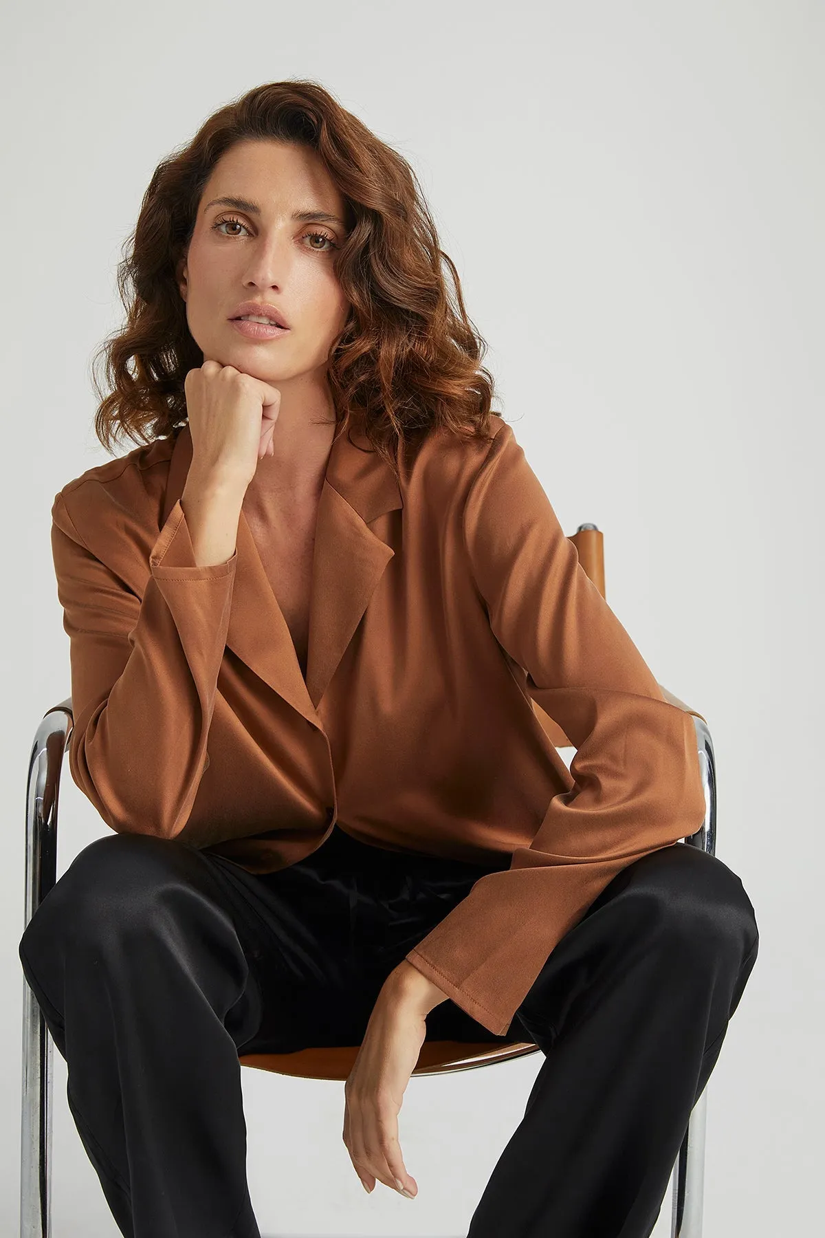 Astrid Sky Pure Silk Shirt in Brown