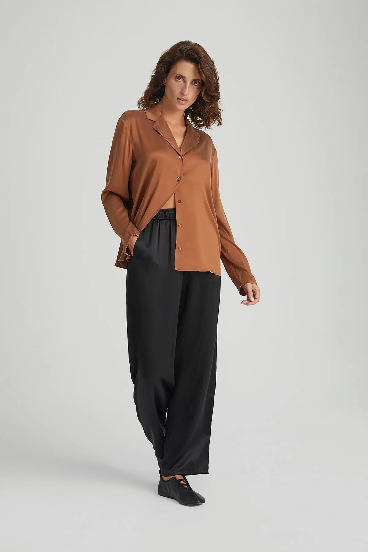 Astrid Sky Pure Silk Shirt in Brown