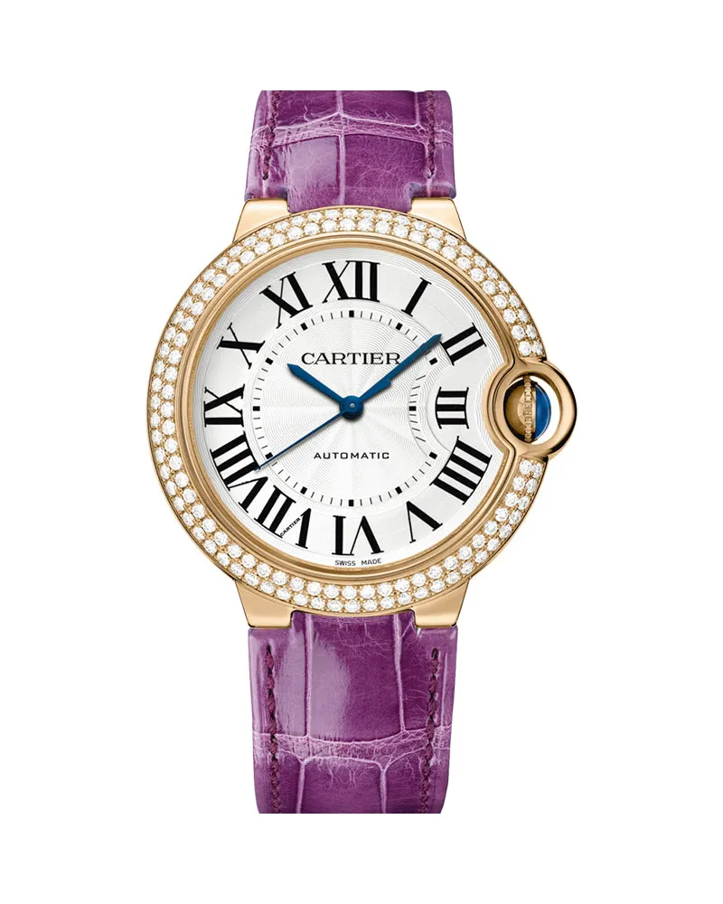 BALLON BLEU DE CARTIER, 36 MM, ROSE GOLD, LEATHER, SAPPHIRE, DIAMONDS