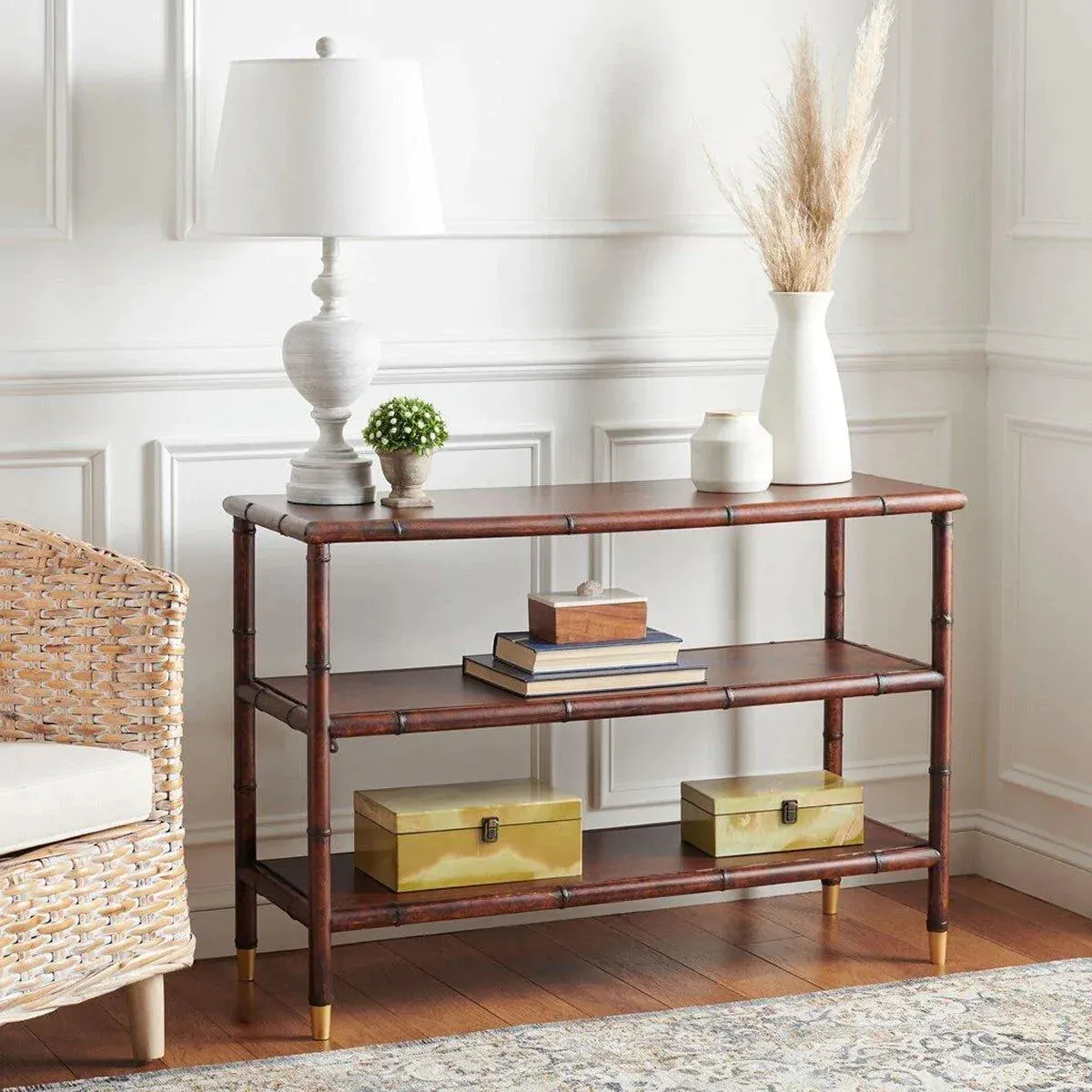 Bamboo Inspired Two Shelf Console Table