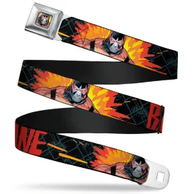 Bane Face Explosion Full Color Seatbelt Belt - BANE Pose/Explosion Bat Signal/Chanlink Black/Gray/Reds Webbing