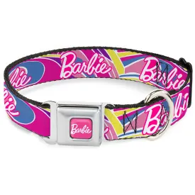 BARBIE Script Signature Full Color Hot Pink/White Seatbelt Buckle Collar - BARBIE Script Signature Logo Abstract Multi Color/White