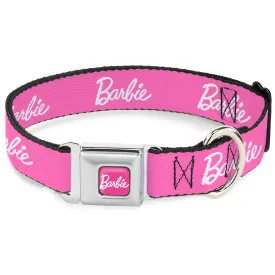 BARBIE Script Signature Full Color Pink/White Seatbelt Buckle Collar - BARBIE Script Signature Logo Pink/White