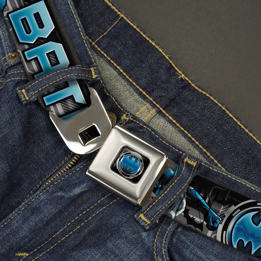 Bat Signal Full Color Black Gray Blues Seatbelt Belt - BATMAN Poses/Bat Signal CLOSE-UP Black/Grays/Blues Webbing