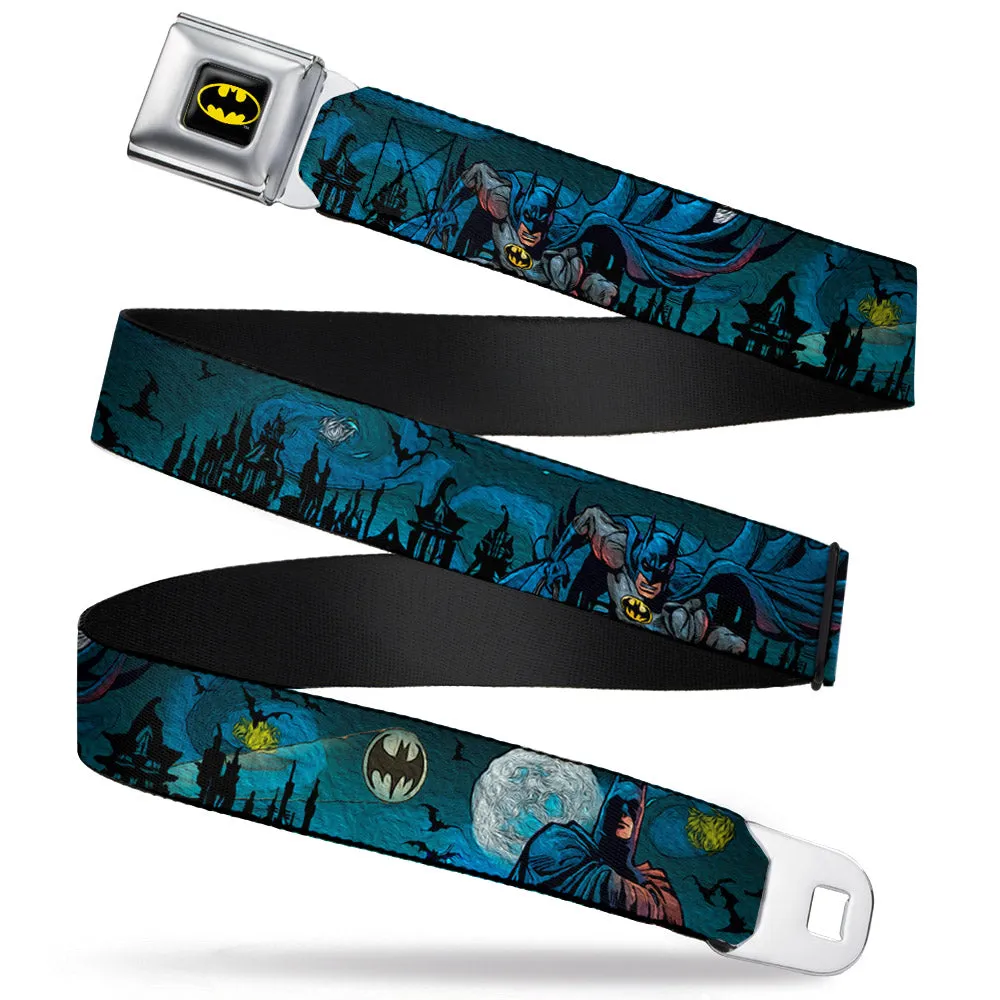 Batman Full Color Black Yellow Seatbelt Belt - Batman Gothic Knights Poses Webbing