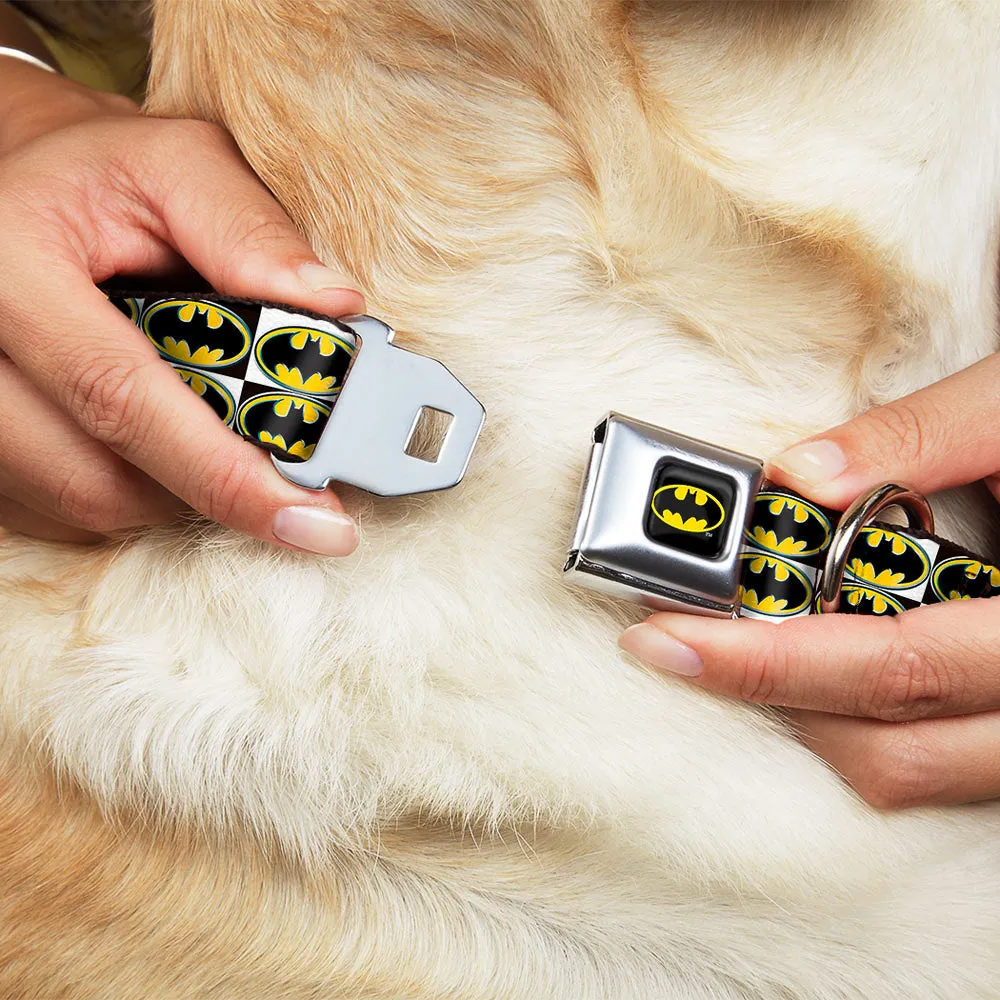 Batman Full Color Black Yellow Seatbelt Buckle Collar - Batman Shield Checkers by Buckle-Down