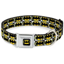 Batman Full Color Black Yellow Seatbelt Buckle Collar - Batman Shield Checkers by Buckle-Down