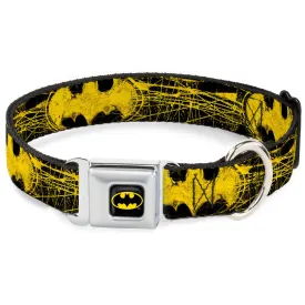 Batman Full Color Black Yellow Seatbelt Buckle Collar - Batman Shield CLOSE-UP Sketch Black/Yellow by Buckle-Down