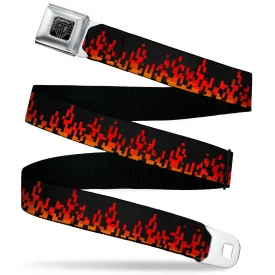 BD Wings Logo CLOSE-UP Black/Silver Seatbelt Belt - 8-Bit Pixel Flames Black/Oranges/Reds Webbing