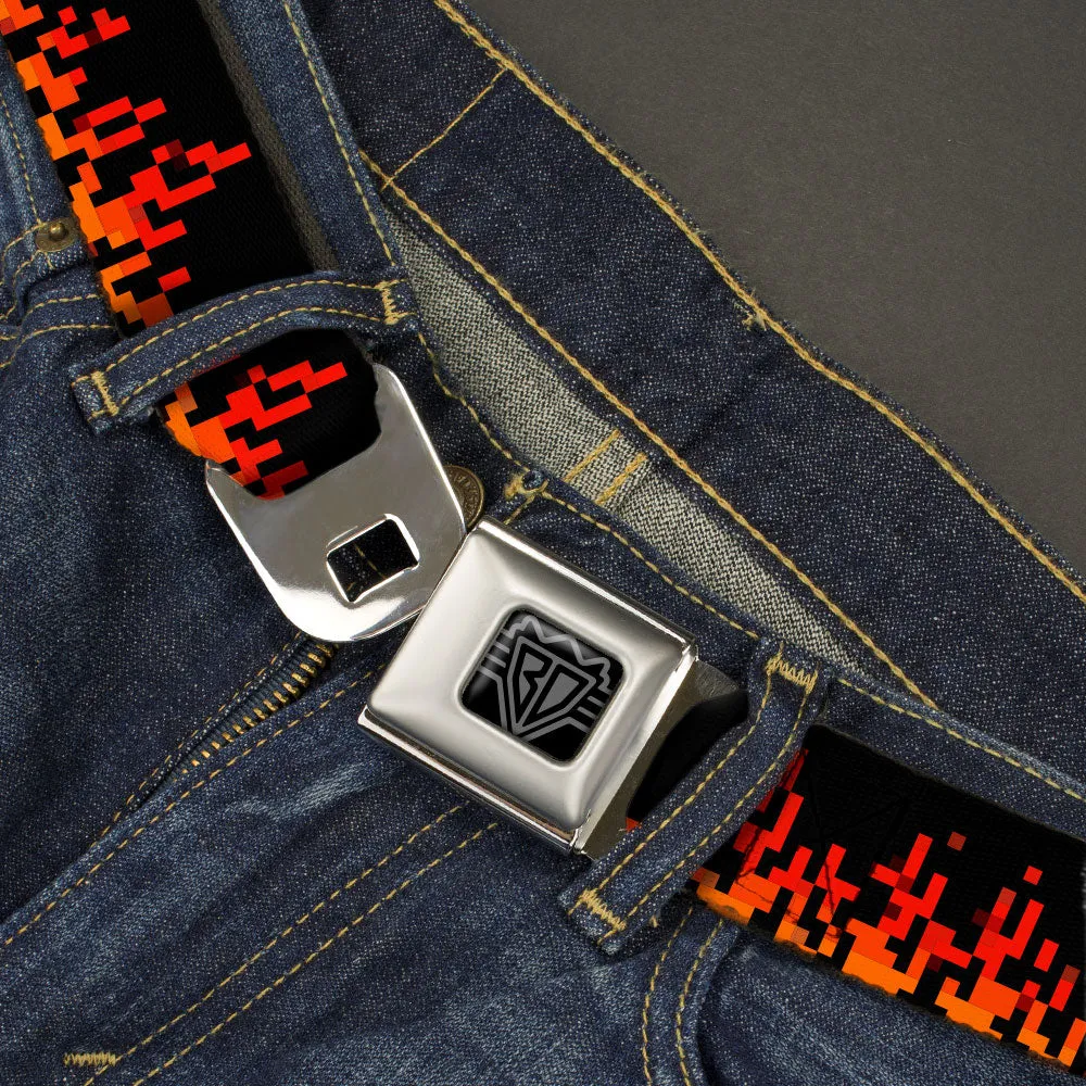 BD Wings Logo CLOSE-UP Black/Silver Seatbelt Belt - 8-Bit Pixel Flames Black/Oranges/Reds Webbing