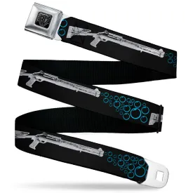 BD Wings Logo CLOSE-UP Black/Silver Seatbelt Belt - Bubble Shotgun Black/White/Blue Webbing