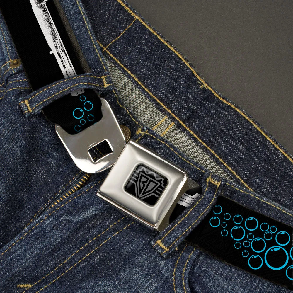 BD Wings Logo CLOSE-UP Black/Silver Seatbelt Belt - Bubble Shotgun Black/White/Blue Webbing