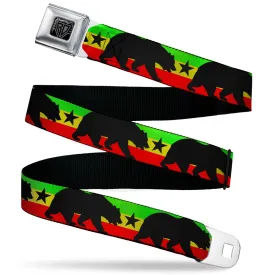 BD Wings Logo CLOSE-UP Black/Silver Seatbelt Belt - Cali Bear/Star Silhouette Rasta/Black Webbing