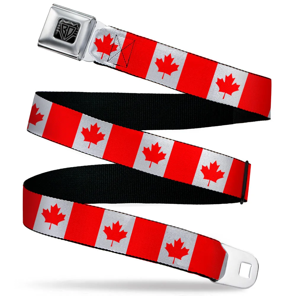 BD Wings Logo CLOSE-UP Black/Silver Seatbelt Belt - Canada Flag Continuous Webbing