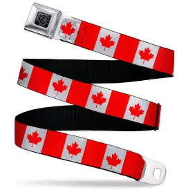 BD Wings Logo CLOSE-UP Black/Silver Seatbelt Belt - Canada Flag Continuous Webbing