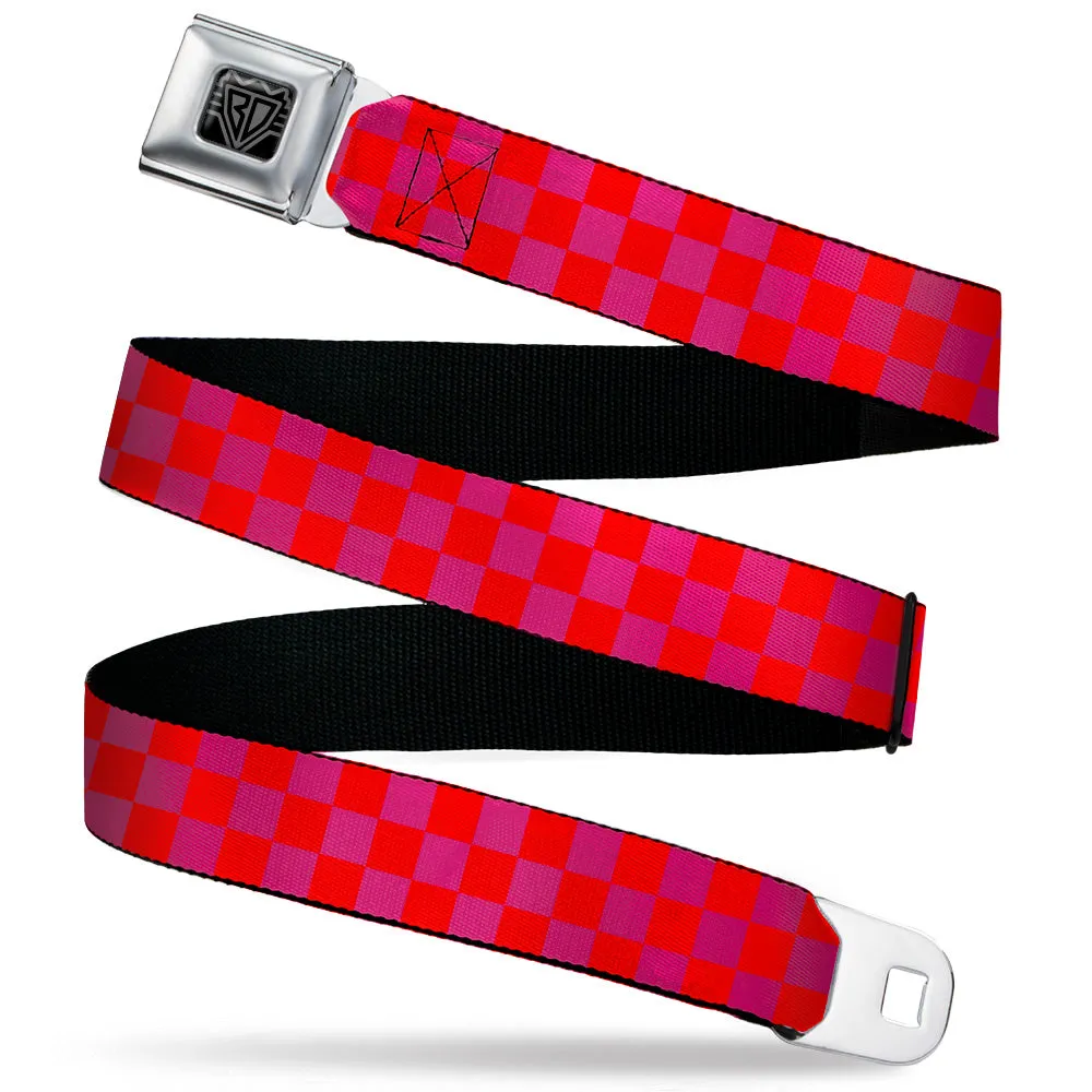 BD Wings Logo CLOSE-UP Black/Silver Seatbelt Belt - Checker Fluorescent Orange/Pink Webbing