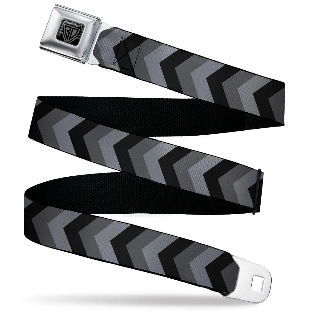 BD Wings Logo CLOSE-UP Black/Silver Seatbelt Belt - Chevron Gray/Black/Charcoal Webbing