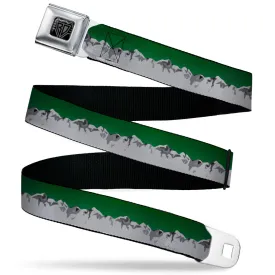 BD Wings Logo CLOSE-UP Black/Silver Seatbelt Belt - Colorado Mountains Green/Grays Webbing